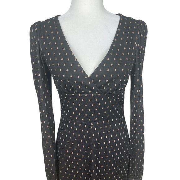 Vintage Betsey Johnson Polka Dot Fit & Flare Midi Dress Retro Pinup Brown Size 4 - Picture 3 of 15